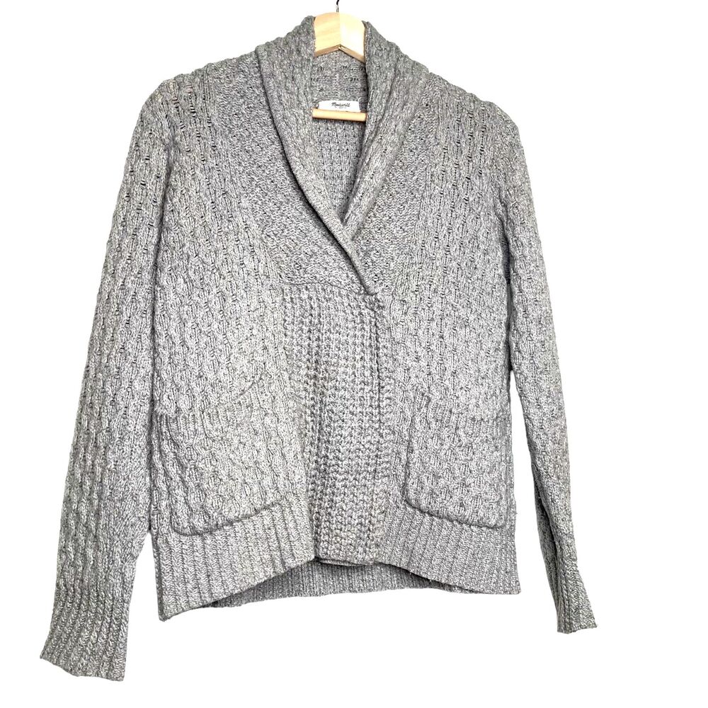 Madewell Shawl Collar Cardigan Sweater Women's Size S Small Cable Knit Gray